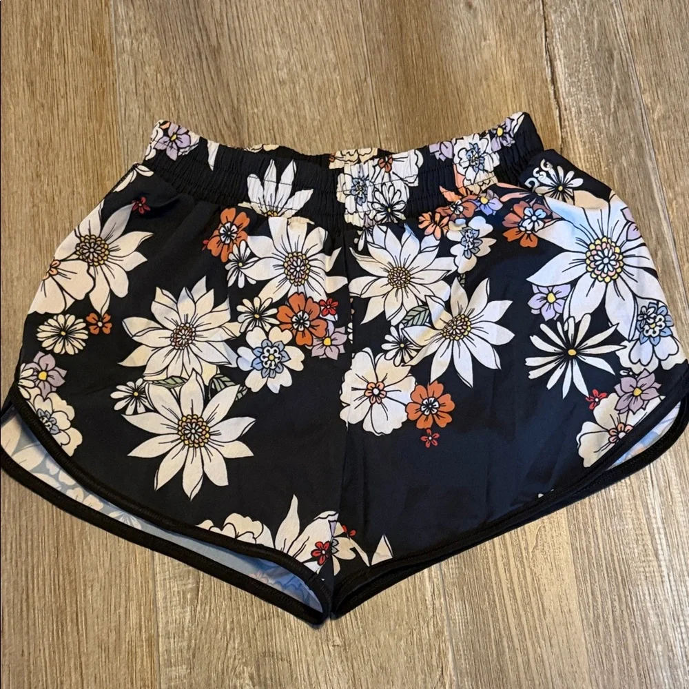 Girl’s DSG Black Floral Athletic Shorts with White & Orange Flowers